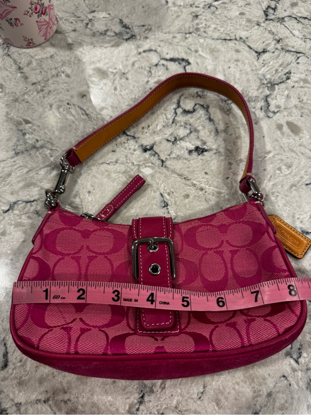Vintage Y2K Coach Signature Hot Pink Suede Canvas Demi Buckle Shoulder Bag 6362 - Picture 5 of 13